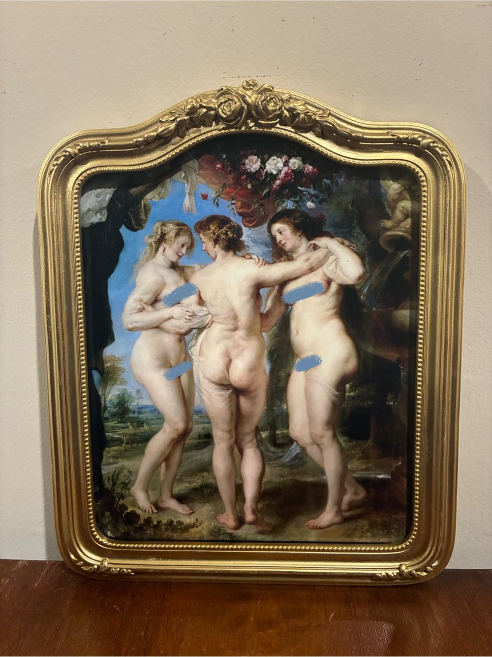 Rubens Three Graces Framed Print 9.5 x 11.5 Ornate Gold Floral Goddess Wall Art